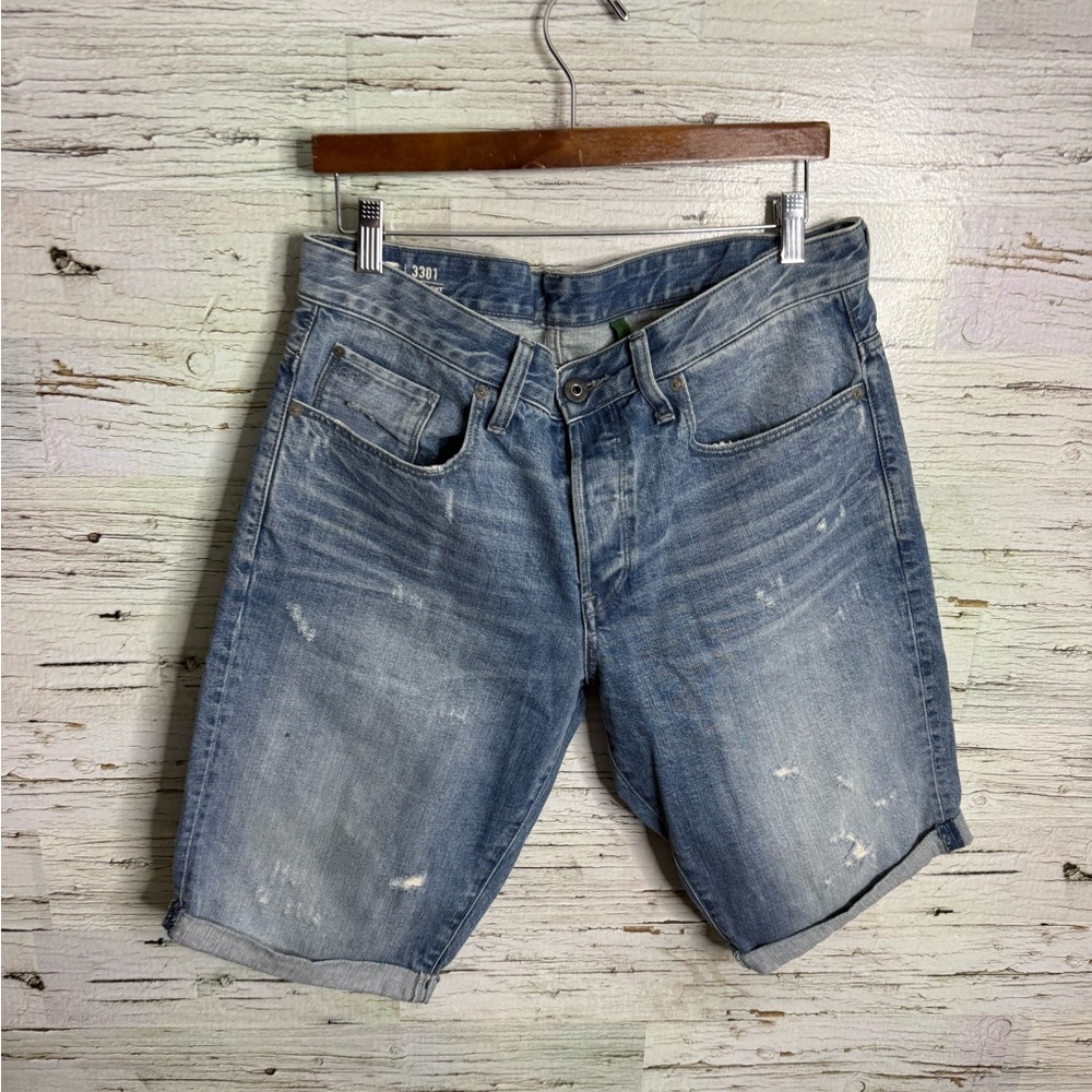 G Star Shorts Mens 33 Blue 3301 Denim Cuffed Jean